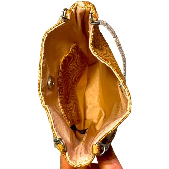 Vintage DAS Mini Handbag Beaded Double Handles Medallion Orange Cream Damask Y2K - Picture 4 of 9